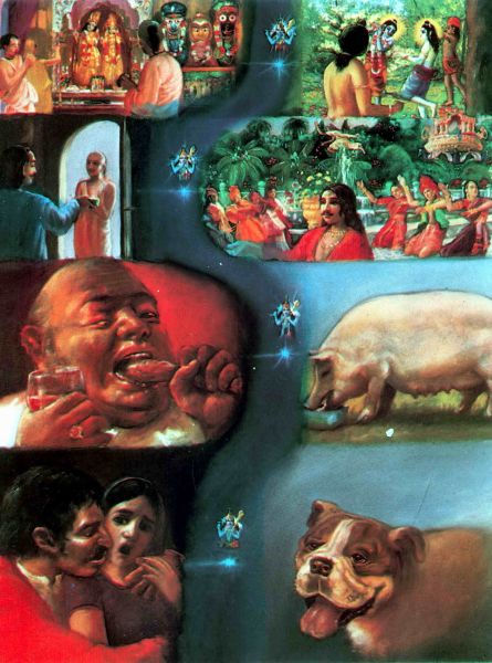 The living entity in the material world carries his different conceptions of life as the air carries aromas.